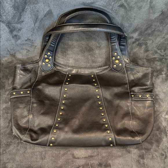 Kenneth Cole Black Shoulder Bag with Gold Studs - Picture 1 of 4